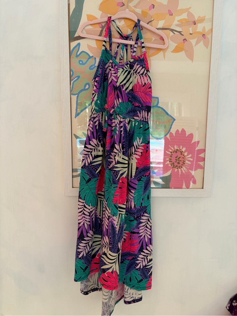 Cat & Jack Multicolor Tropical Leaf Halter Maxi Dress